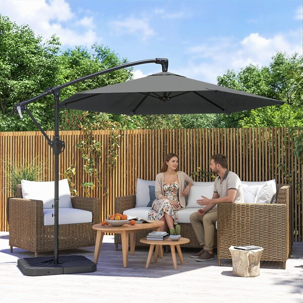 Ombrellone a Sbalzo 302x295x242 cm con Base a Croce in Metallo e Poliestere Grigio Scuro