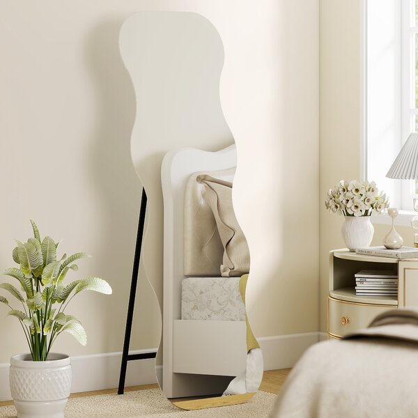 HOMCOM Specchio a figura intera senza cornice, con base in legno, Nero | Aosom Italy