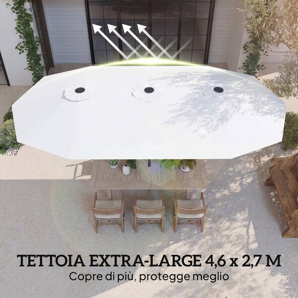 Outsunny Ombrellone Doppio a 12 Stecche con Manovella, in Metallo e Poliestere, 4.6x2.7 m, Bianco | Aosom Italy