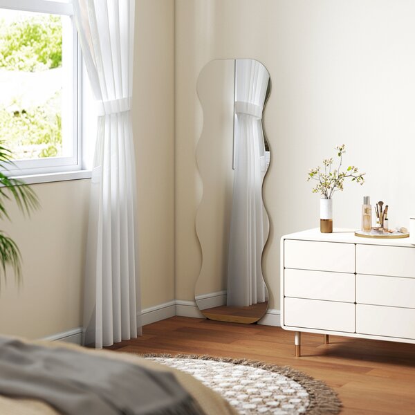 HOMCOM Specchio a figura intera senza cornice, con base in legno, Nero | Aosom Italy