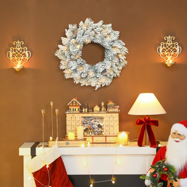Ghirlanda Natalizia Innevata 60 cm con 35 LED Timer e Pigne Decorative per Interno