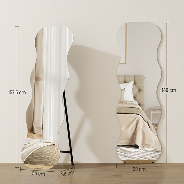 HOMCOM Specchio a figura intera senza cornice, con base in legno, Nero | Aosom Italy