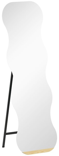 HOMCOM Specchio a figura intera senza cornice, con base in legno, Nero | Aosom Italy