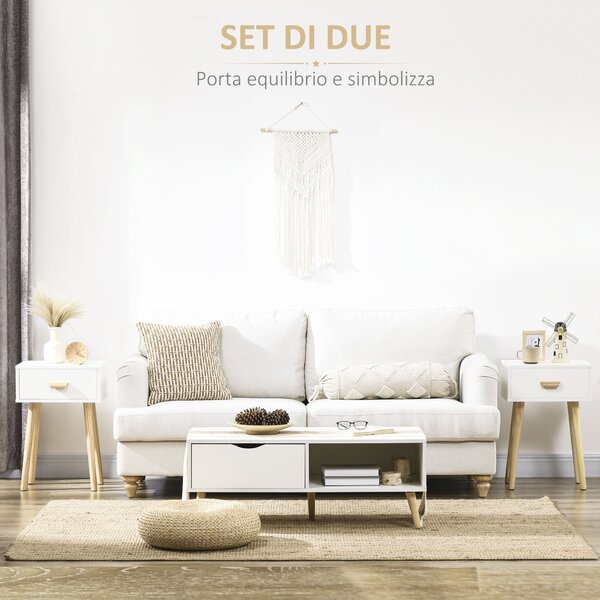 HOMCOM Set 2 Comodini per Camera da Letto con Cassetto, in Legno, 40.5x30.5x60 cm, Color Rovere e Bianco | Aosom Italy