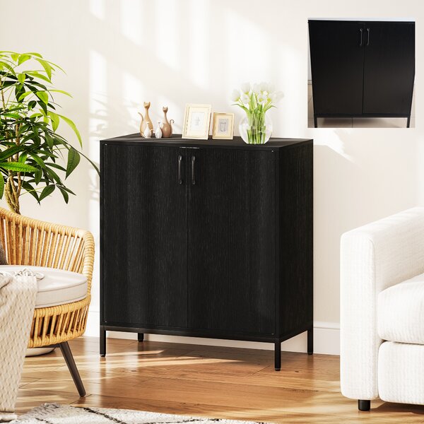 HOMCOM Credenza Moderna con 2 Porte, Ripiano Regolabile e Base Rialzata 80x40x90 cm Nero | Aosom Italy