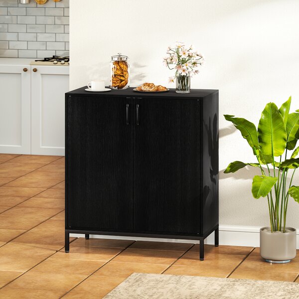 HOMCOM Credenza Moderna con 2 Porte, Ripiano Regolabile e Base Rialzata 80x40x90 cm Nero | Aosom Italy