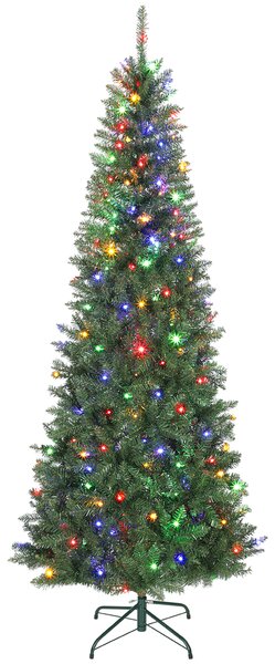 Albero di Natale Slim 210 cm 1273 Rami con 350 Luci LED Bianche e Colorate 9 Modalità di Illuminazione Verde
