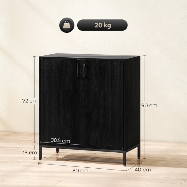 HOMCOM Credenza Moderna con 2 Porte, Ripiano Regolabile e Base Rialzata 80x40x90 cm Nero | Aosom Italy