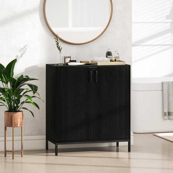 HOMCOM Credenza Moderna con 2 Porte, Ripiano Regolabile e Base Rialzata 80x40x90 cm Nero | Aosom Italy