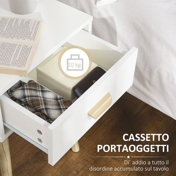 HOMCOM Set 2 Comodini per Camera da Letto con Cassetto, in Legno, 40.5x30.5x60 cm, Color Rovere e Bianco | Aosom Italy