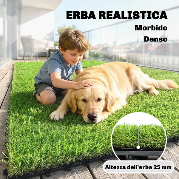 Outsunny Set da 22 pezzi Tappetino di Erba Sintetica, Pelo 25 mm, 30x30 cm, Verde | Aosom Italy