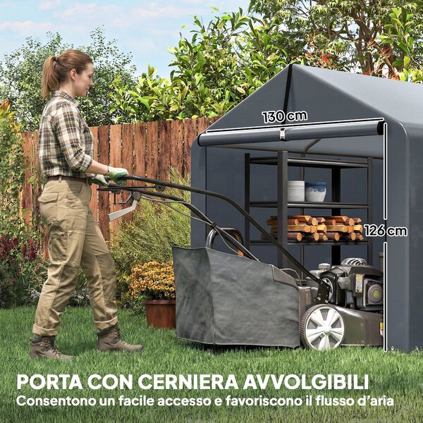 Outsunny Tenda Garage con Copertura Rinforzata Impermeabile e Ingresso Zip, in Acciaio Zincato, 162x221.5x163 cm, Grigio | Aosom Italy