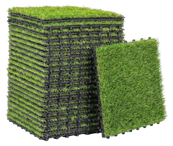 Outsunny Set da 22 pezzi Tappetino di Erba Sintetica, Pelo 25 mm, 30x30 cm, Verde | Aosom Italy