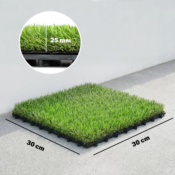 Outsunny Set da 22 pezzi Tappetino di Erba Sintetica, Pelo 25 mm, 30x30 cm, Verde | Aosom Italy
