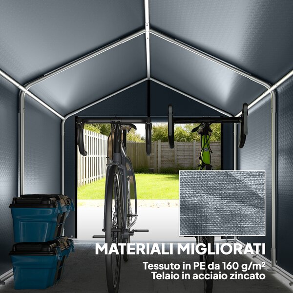 Outsunny Tenda Garage con Copertura Rinforzata Impermeabile e Ingresso Zip, in Acciaio Zincato, 162x221.5x163 cm, Grigio | Aosom Italy