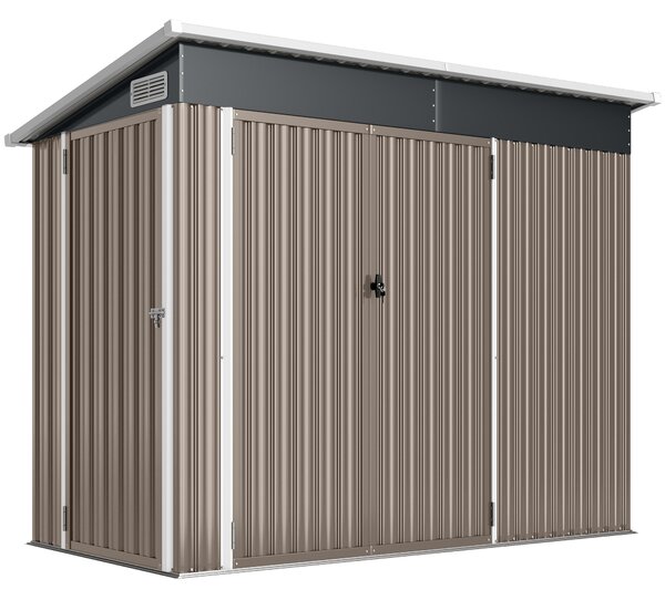 Outsunny Capanno da giardino in metallo casetta da giardino esterna tripla porta chiudibile a chiave tetto inclinato aerazioni 234x132x185cm grigio | Aosom Italy