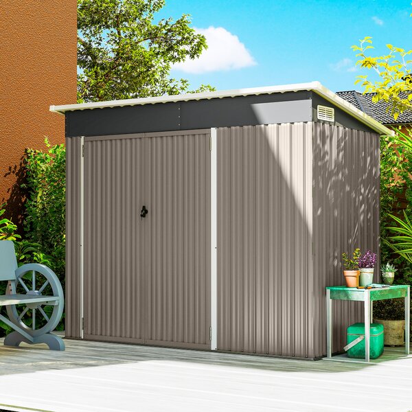 Outsunny Capanno da giardino in metallo casetta da giardino esterna tripla porta chiudibile a chiave tetto inclinato aerazioni 234x132x185cm grigio | Aosom Italy
