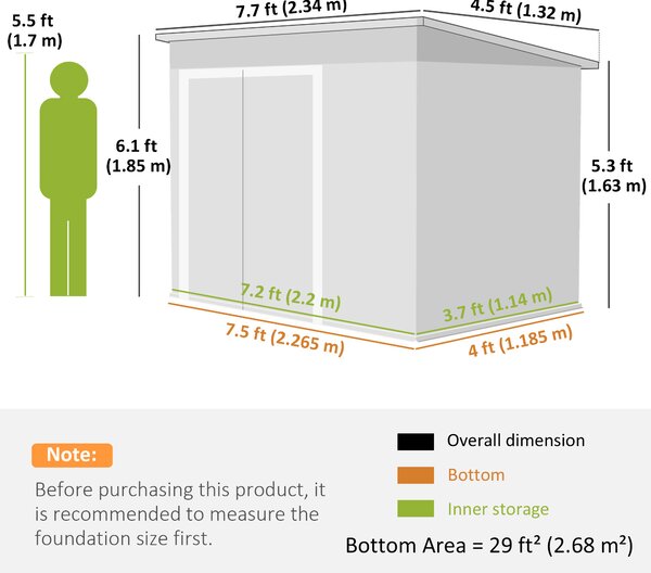 Outsunny Casetta da giardino esterna 2,7 m² 234x132x185 cm con tripla porta, serratura e feritoie di ventilazione, verde | Aosom Italy