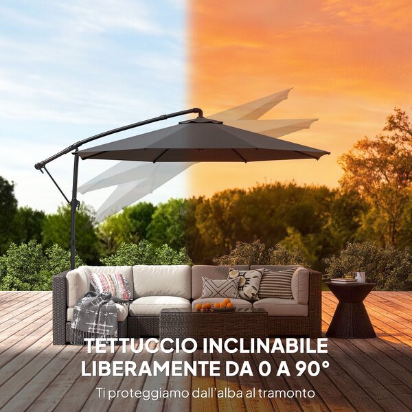 Outsunny Ombrellone da Giardino a Sbalzo Regolabile, 3x3m, Nero | Aosom Italy