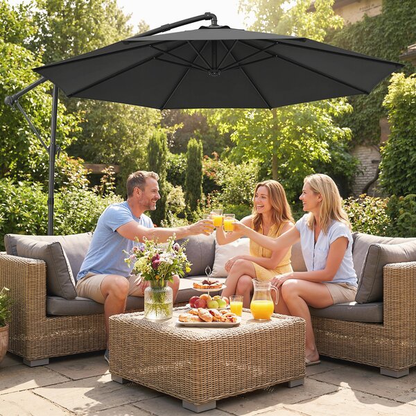 Outsunny Ombrellone da Giardino a Sbalzo Regolabile, 3x3m, Nero | Aosom Italy