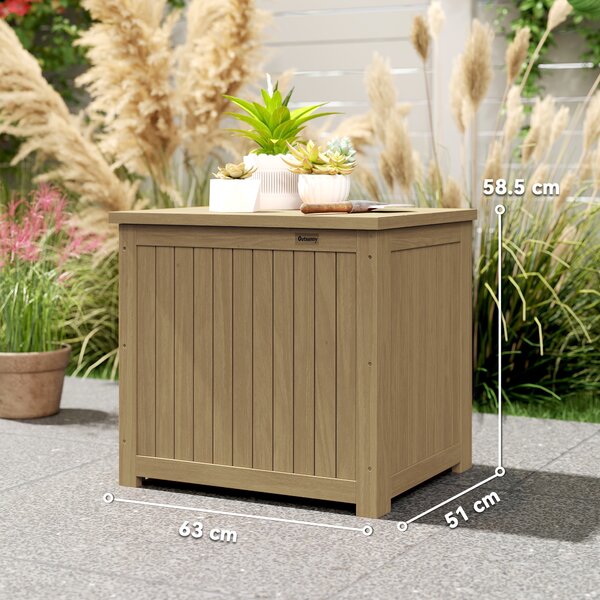 Outsunny Cassapanca da Esterno 130L con Coperchio Cerniere e Cinghia, in Legno, 63x51x58.5 cm, Marrone | Aosom Italy