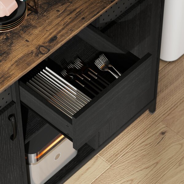 HOMCOM Credenza con 2 Ante, 2 Vani, Cassetto e Ripiani Regolabili 100x40x80 cm Nero e Marrone Rustico | Aosom Italy