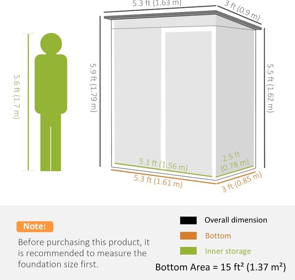 Outsunny Capanno da Giardino Esterno 1,37 m² 163x90x179 cm con Porta con Chiusura e Feritoie di Ventilazione Verde | Aosom Italy