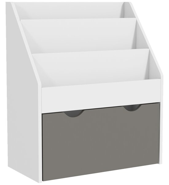 Libreria per Bambini 3-8 Anni 62.5x30x70 cm a 3 Ripiani con Cassetto Inferiore in MDF Grigio