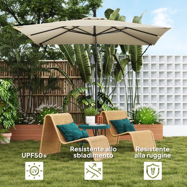 Outsunny Ombrellone a Sbalzo 247x247 cm con Base a Croce e Manovella, in Metallo e Poliestere, color Cachi | Aosom Italy