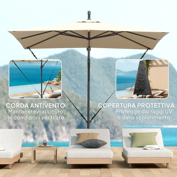 Outsunny Ombrellone a Sbalzo 247x247 cm con Base a Croce e Manovella, in Metallo e Poliestere, color Cachi | Aosom Italy