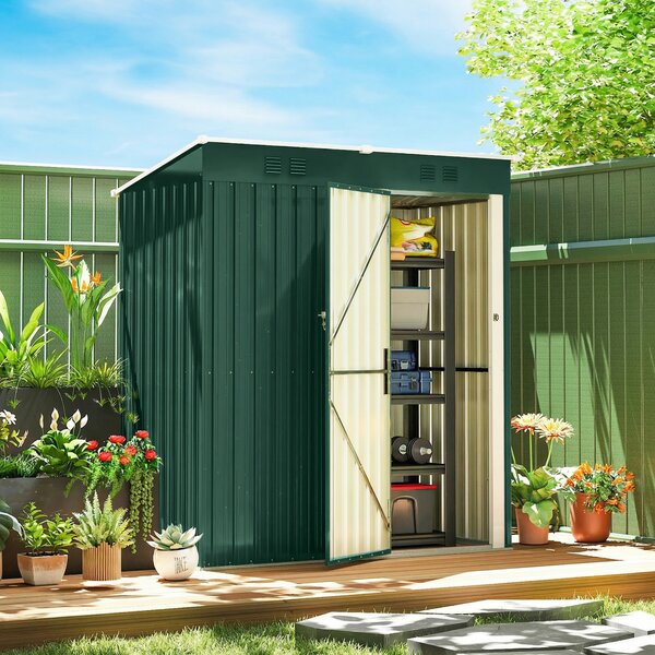 Outsunny Capanno da Giardino Esterno 1,37 m² 163x90x179 cm con Porta con Chiusura e Feritoie di Ventilazione Verde | Aosom Italy
