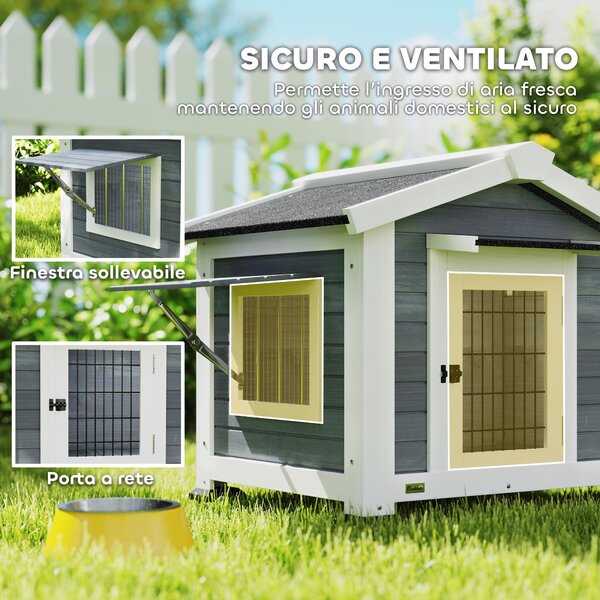 PawHut Cuccia per Cani Casetta per Cani da Esterno in Legno, 98x76x69.5cm | Aosom Italy