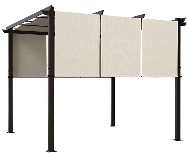Outsunny Pergola con 3 teli scorrevoli 3 x 3 x 2,38 m struttura in acciaio nera telo in poliestere ad alta densità beige | Aosom Italy