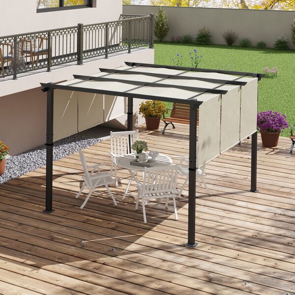 Outsunny Pergola con 3 teli scorrevoli 3 x 3 x 2,38 m struttura in acciaio nera telo in poliestere ad alta densità beige | Aosom Italy