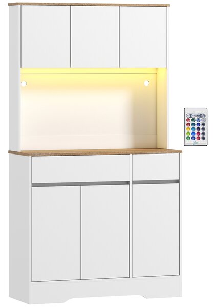 HOMCOM Buffet cucina mobile cucina alto con luce LED RGB, piano di lavoro, 6 ante, 2 cassetti, bianco | Aosom Italy
