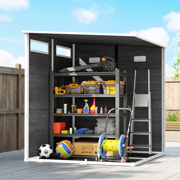 Outsunny Ripostiglio esterno 182 x 182 cm con porta bloccabile, pavimento per giardino, grigio invecchiato | Aosom Italy