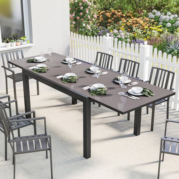 Tavolo da Giardino Allungabile 140-240x90x75 cm in Alluminio e Vetro Nero