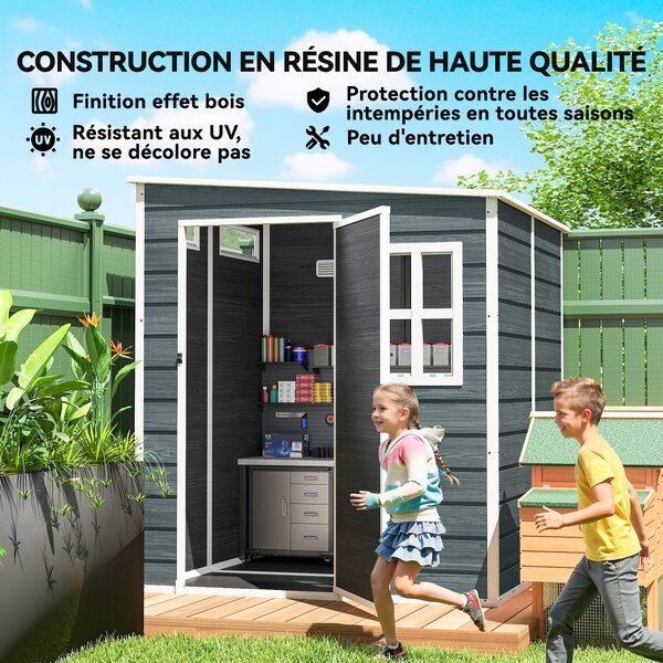Outsunny Ripostiglio esterno 182 x 182 cm con porta bloccabile, pavimento per giardino, grigio invecchiato | Aosom Italy