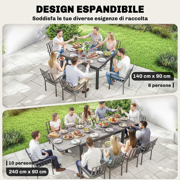 Outsunny Tavolo da Giardino Tavolo da Pranzo Allungabile 140/240x90 cm Nero | Aosom Italy