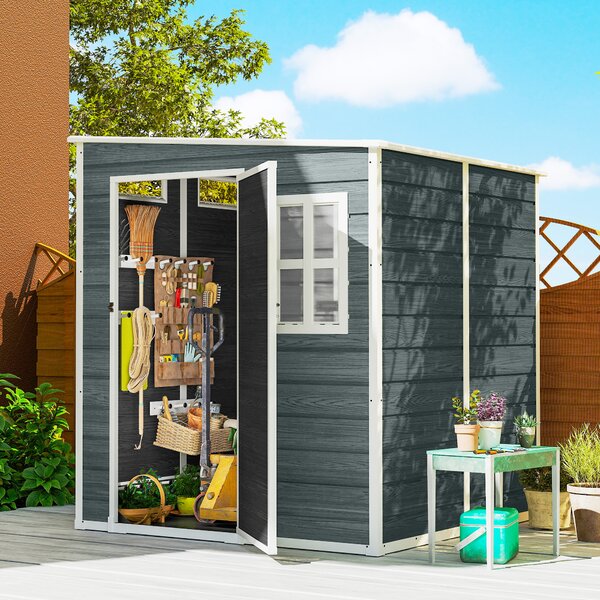 Outsunny Ripostiglio esterno 182 x 182 cm con porta bloccabile, pavimento per giardino, grigio invecchiato | Aosom Italy