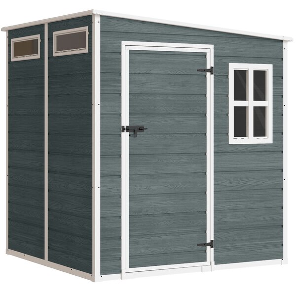 Outsunny Ripostiglio esterno 182 x 182 cm con porta bloccabile, pavimento per giardino, grigio invecchiato | Aosom Italy