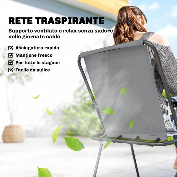Outsunny Set da Giardino 8 pz con Ombrellone, 6 Sedie Pieghevoli e Tavolo da Esterno in Vetro Temperato, Grigio | Aosom Italy
