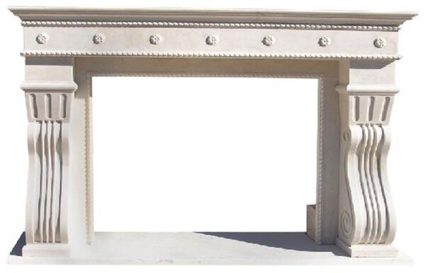 Casa Padrino: cornice barocca per camino bianco 202 x 55 x h. 125 cm - Cornice per camino realizzata artigianalmente in marmo di alta qualità - Accessori per la decorazione del camino - Mobili in marmo in stile barocco