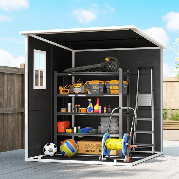 Outsunny Capanno da giardino in plastica 1,83 x 1,83 m, effetto legno, con pavimento, finestre, porte bloccabili e prese d'aria, grigio | Aosom Italy