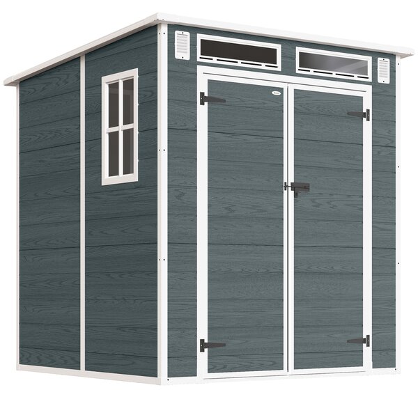 Outsunny Capanno da giardino in plastica 1,83 x 1,83 m, effetto legno, con pavimento, finestre, porte bloccabili e prese d'aria, grigio | Aosom Italy