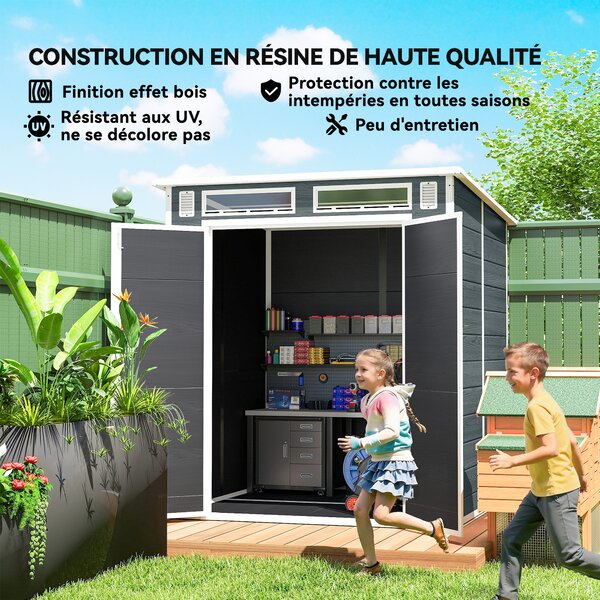 Outsunny Capanno da giardino in plastica 1,83 x 1,83 m, effetto legno, con pavimento, finestre, porte bloccabili e prese d'aria, grigio | Aosom Italy