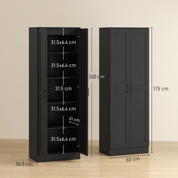 HOMCOM Armadio 2 ante mobile contenitore con 4 ripiani, stile contemporaneo, 60L x 36,5l x 175H nero | Aosom Italy