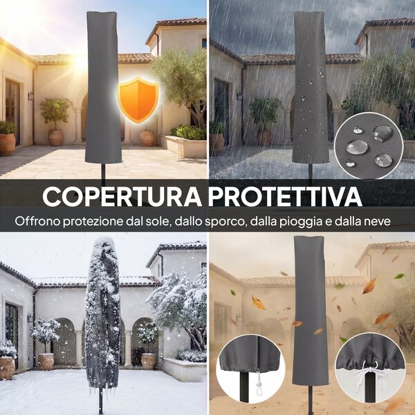 Outsunny Ombrellone a Sbalzo Ø3 m con Base a Croce e Manovella, in Metallo, PP e Poliestere, Cachi | Aosom Italy