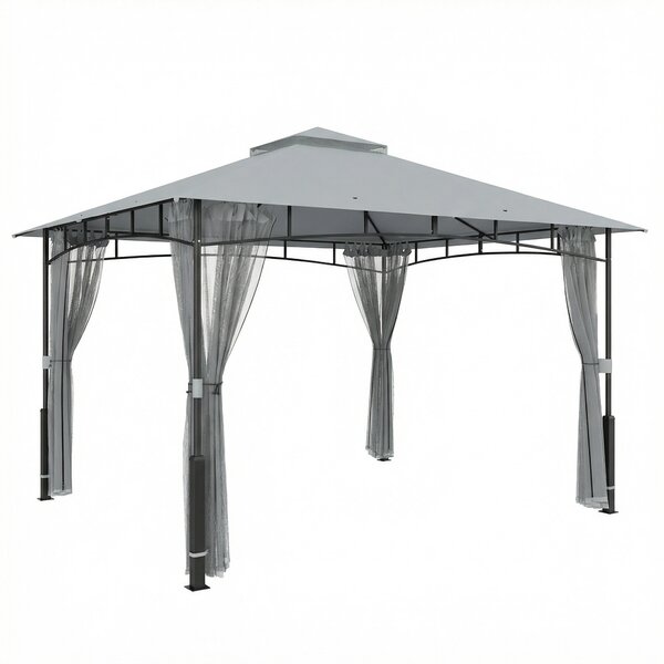 Outsunny Tenda per Giardino con Doppio Tetto Gazebo con Pareti a Rete UPF50+ per Esterno Terrazza 360x300x275 cm Grigio | Aosom Italy