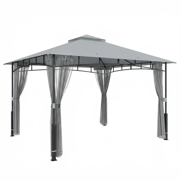 Outsunny Tenda per Giardino con Doppio Tetto Gazebo con Pareti a Rete UPF50+ per Esterno Terrazza 360x300x275 cm Grigio | Aosom Italy